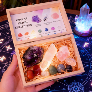 Wholesale Wooden Box Design Natural <b>Crystal</b> Mineral Specimen <b>Raw</b> Stone Gift Box for Meditation - Product Image 1