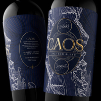 Étiquette de bouteille de vin de luxe haut de gamme en papier texturé résistant à l'humidité avec impression en relief 3D dorée pour bouteille de vin en verre