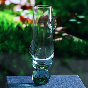 Flûte à <span class=keywords><strong>champagne</strong></span> <span class=keywords><strong>en</strong></span> <span class=keywords><strong>verre</strong></span> personnalisée, esthétique et créative, avec dégradé vert, motif papillon, pour fête et mariage, ornée de diamants - Product Image 3