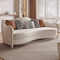 Canapé de luxe français en bois massif sculpté à la main, ensemble combiné 1+2+3, cuir blanc, style antique, pour salon