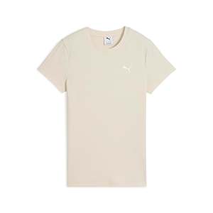 T-shirt pour femme Puma, beige, col rond côtelé, manches courtes, vêtement décontracté - Product Image 1