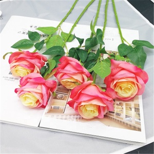 V-1008 Vente directe d'usine, prix bas, rose artificielle en soie à tige verte unique, feuille verte, fleur de rose en soie artificielle pour décoration de mariage - Product Image 3