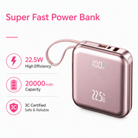 Angepasste Mini Tragbare 10000 mAh Li-Polymer Akku Powerbank mit Eingebautem Geflochtenen Kabel PD 22,5W Schnellladung LED-Anzeige Typ-C