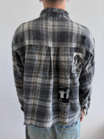 Chemise pour homme à manches longues avec broderie personnalisée, style streetwear, 100% coton, boutonnée, effet vieilli, pour homme