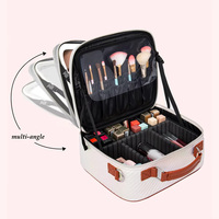 Valise de maquillage de voyage avec miroir, lumière LED, luminosité réglable, grande capacité, trousse de toilette