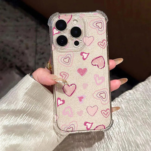 Coque de téléphone à paillettes graffiti tendance avec coins en forme de cœur, protection intégrale souple antichoc, compatible iPhone 17 Pro Max - Product Image 1