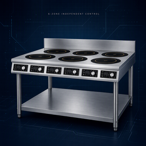 Durable Food Grade Stainless Steel Six Head Pot Stove 3.5KW High Power Induction Cooker with Storage Shelf for School Canteen - Product Image 1