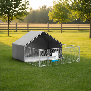Enclos pour chien d'extérieur en tissu PE recouvert d'acier galvanisé finition grise, design moderne pour grandes races, cage pour animaux de compagnie - Product Image 2