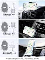 Penyangga Ponsel Mobil B410 dengan Pengait Logam Stabil, Lengan Fleksibel Putar 360 Derajat, Klip Ventilasi Udara, Tinggi Dapat Disesuaikan, Pengoperasian Satu Tangan
