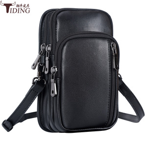 Tiding Men's Genuine Leather Crossbody <b>Bag</b> 7 Inch Solid Color Casual Phone <b>Bag</b> Unisex Summer 2024 - Product Image 3