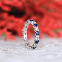 Cincin Perak Sterling 925 Mewah dengan Batu Safir Biru CZ |   Perhiasan Cubic Zirconia Berkualitas Tinggi dengan Harga Grosir