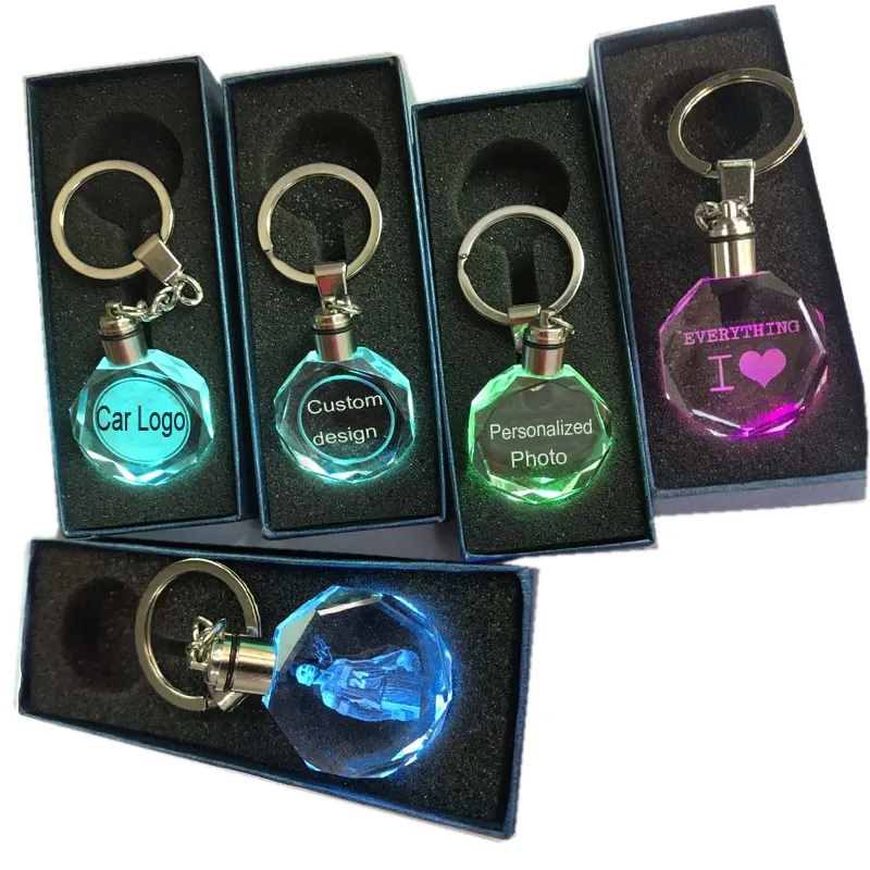 Llaveros de luz personalizados para coche, llaveros de cristal led baratos con logotipo de marca, regalo, gran oferta