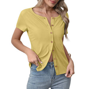 Cárdigan de verano ligero ajustado para <span class=keywords><strong>mujer</strong></span>, transfronterizo para <span class=keywords><strong>Amazon</strong></span>, Comercio Exterior, Camisa cómoda con botones en la parte superior de la costilla, patrón sólido - Product Image 3