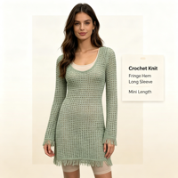 Robe pull en maille pointelle menthe mi-longue à manches longues pour femme, qualité supérieure, personnalisable OEM & ODM, vente en gros
