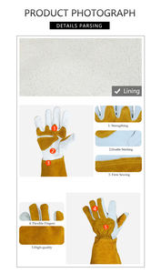 Guantes de Soldador de Alta Resistencia de Piel Vacuna Serraje con Puño Largo de 16 Pulgadas, Guantes Protectores de Mano Resistentes al Desgaste para Jardinería - Product Image 6