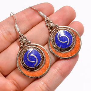 Pendientes de GEMA de lapislázuli de Coral turquesa Natural, pendientes tibetanos hechos a mano, joyería alemana - Product Image 4