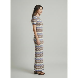 فستان ماكسي صيفي 2026 بنمط شيفرون محبوك للنساء بأكمام قصيرة وياقة دائرية وتصميم بوهيمي ضيق للشاطئ والإجازات - Product Image 5