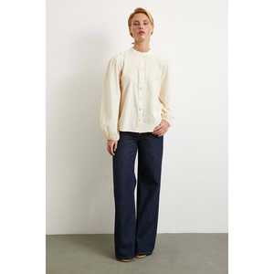 Chemise bohème en lin crème pour femme, vintage, lavable, à manches longues, pour tous les jours - Product Image 5