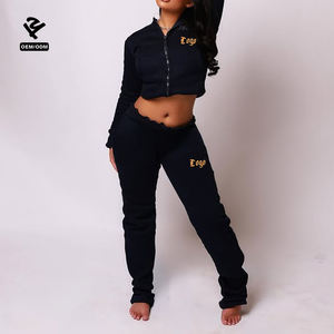 ชุดเซ็ตเสื้อฮู้ดซิปพร้อมกางเกงวอร์มผ้าฟลีซพิมพ์โลโก้ตามสั่ง สำหรับผู้หญิง ชุดออกกำลังกาย 2 ชิ้น สไตล์ Y2k - Product Image 4