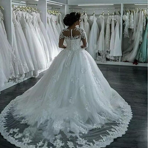 Nouvelle Robe de Mariée S1149N Élégante Coupe Princesse en Dentelle à Manches Longues avec Appliques et Perles, Longueur Ras du Sol, Grande Taille, Très Vendue - Product Image 4