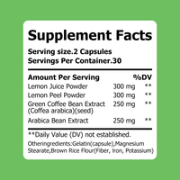 Cápsulas Adelgazantes al por Mayor de Fábrica con Extracto de Café Verde y Extracto de Grano de Arábica, Suplemento Herbal Natural para Mejorar la Concentración