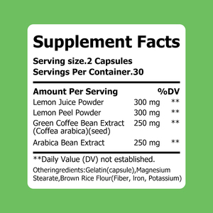 Cápsulas Adelgazantes al por Mayor de Fábrica con Extracto de Café Verde y Extracto de Grano de Arábica, Suplemento Herbal Natural para Mejorar la Concentración - Product Image 6