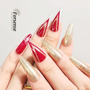 Wholesale Bulk Long Stiletto Press on <strong>Nail</strong> Tip with <strong>Design</strong> Sexy Glitter Christmas Fake <strong>Nail</strong> Set Dark <strong>Red</strong> Wine Colored False <strong>Nail</strong> - Product Image 2