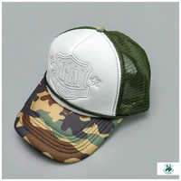 Gorra de camionero estilo americano con logo bordado y estampado, gorra de béisbol con bloques de color, gorra de malla con parte superior rígida y forro de espuma, sombrero protector solar