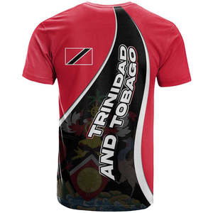 Camiseta Roja de <span class=keywords><strong>Trinidad</strong></span> y Tobago con Estampado de la Insignia Nacional y Bandera Diagonal, Diseño Impreso Bajo Demanda, Bandera de <span class=keywords><strong>Trinidad</strong></span> 1962 - Product Image 3