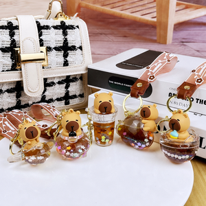Porte-clés en PVC Kawaii avec sable mouvant <span class=keywords><strong>liquide</strong></span>, breloque de sac mignonne Capybara Ours, paillettes flottantes, anti-stress, souvenir personnalisé - Product Image 2