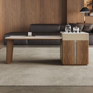 Nuovo Stile Tavolino da Caffè in Pietra Microcristallina con Struttura in Legno, Minimalismo Italiano di Lusso per Piccoli Appartamenti, Soggiorno e Casa - Product Image 4