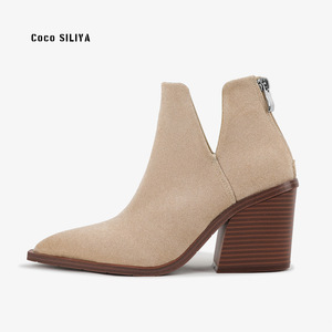 Coco SILIYA – bottines à bout pointu et talon épais pour femme, chaussures en Faux daim, à la mode, automne-hiver, taille 35-40 - Product Image 1