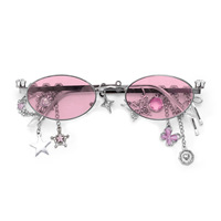 2025 nouveau japonais Premium Y2K étoile diamant petit cadre argenté ovale Anti-bleu optique et lunettes de soleil pour femmes