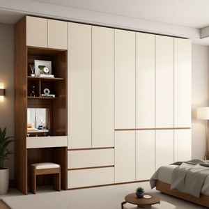 Armoire de couple moderne autoportante avec portes battantes et séparations internes, grande capacité pour les vêtements des conjoints - Product Image 1