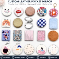 Leather Keychain Mirror Custom Logo Luxury Leather Print Mirror Keychain PU Leather Round Folding Makeup Mirror Keychain Custom