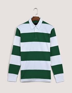 <span class=keywords><strong>Polo</strong></span> a Maniche Lunghe Oversize da Rugby con Logo Personalizzato, Alta Qualità, Traspirante, Bianco e Verde a Righe Tinto in Filo per Uomo - Product Image 5