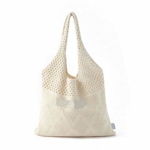 Handmade Custom Personalized Knitting Crochet Shoulder Tote Bags Crochet Beach Bag with Embroidery Logo - Product Image 4
