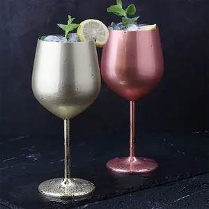 16 Oz 18 Oz Goblets Metal Red Wine Glass Cup Unbreakable Wedding Gold Stainless Steel Wine Glasses