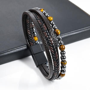 SEPT Popular Cheap Men's Multi Layer Woven Black Leather <strong>Bracelet</strong> with Natural Stone <strong>Beaded</strong> <strong>Bracelets</strong> Jewelry - Product Image 3