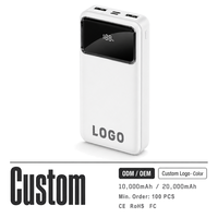 Batterie externe personnalisée en gros avec affichage numérique et double sortie USB, 10000 mAh, 20000 mAh, avec 3 câbles intégrés pour les fournitures de camping en plein air