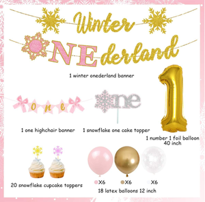 Decoración para Fiesta de Primer Cumpleaños de Niña, Tema Invierno, Guirnaldas, Copos de Nieve, Adornos para Pastel y Cupcakes, Globos - Product Image 6