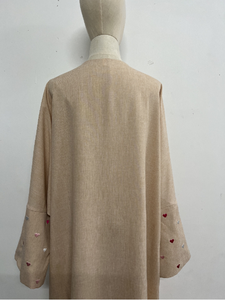 Vendita calda moda amore ricamo donne tacchino Design semplice abito elegante ricamo Kimono Dubai Abaya - Product Image 5