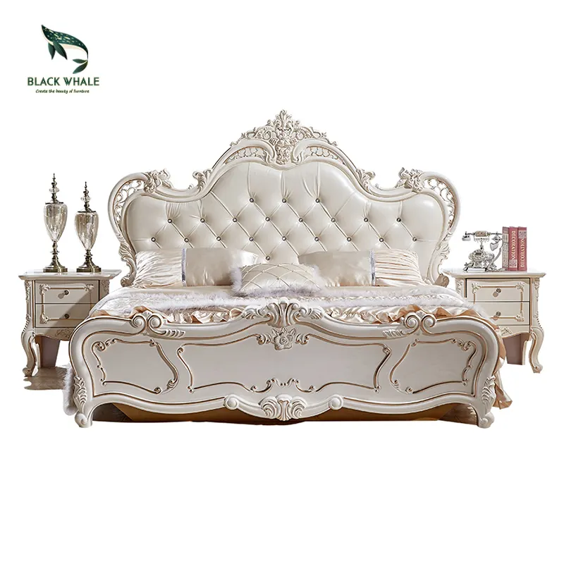 Bett-Juego de muebles de plástico ABS con diseño antiguo para el hogar, Set de cama de madera de lujo con marco moderno para Hotel, tamaño Queen y King