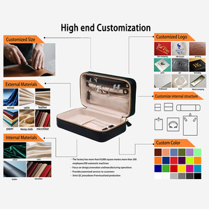 Boîte de rangement à bijoux en cuir PU noir de luxe avec logo personnalisé YADAO, grande capacité, fermeture éclair, étui portable de voyage - Product Image 5