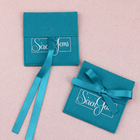 Pochette à bijoux en velours bleu marine avec nœud pour emballage de bracelets et boucles d'oreilles, avec logo personnalisé imprimé, sacs cadeaux enveloppe, vente en gros