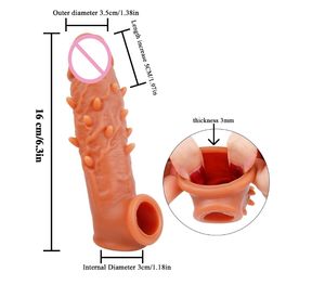 Funda Vibradora de Silicona Líquida de Doble Capa Realista para Pene, Extensor de Pene Reutilizable, Condones Reutilizables, Color Carne, 4.0*22cm, Grande - Product Image 6