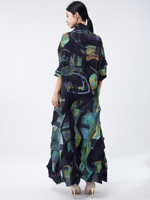 Gaun Maxi Turtleneck Bermotif Geometris Lipit Elegan Formal Cetak Berkualitas Tinggi Miyake untuk Wanita Ukuran Besar, Dapat Disesuaikan ODM 100%