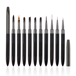 Ensemble de 10 pinceaux à ongles de haute qualité, manche en métal, poils en nylon et en kolinsky, pour la décoration des ongles, la peinture, le design, pour salon de manucure - Product Image 1