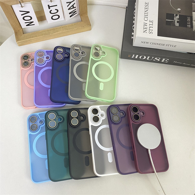 Matte Magnetic Phone Case for iPhone 16 Pro with Metal Lens Compatible Accessories for 15 Pro and 13 Pro Mobile Phones