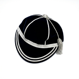 House Patch Velvet <b>Baseball</b> <b>Cap</b> 6-Panel Embroidered Logo Unisex Formal Hat <b>Black</b> with Silver Trim and Tassel - Product Image 1